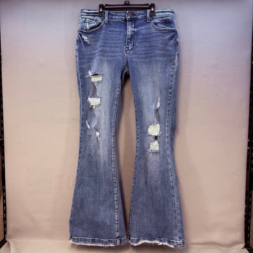 Petra 153 Jeans Women's 15/31 Blue Wide Leg Boot Cut Hippie Jeans Boho